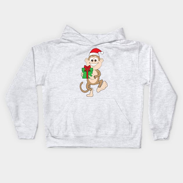 Monkey with a Christmas Present Kids Hoodie by PenguinCornerStore